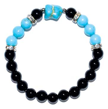 8mm Onyx, Black/ Turquoise - Click Image to Close