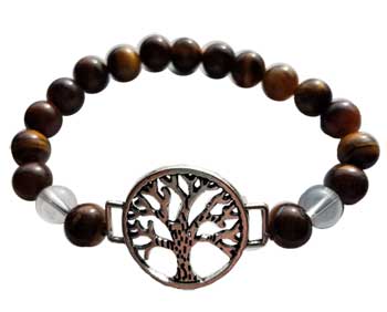 8mm Tiger Eye/ Quartz with Tree of Life - Click Image to Close
