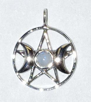 Triple Goddess Pentagram Moonstone sterling 11/16" - Click Image to Close