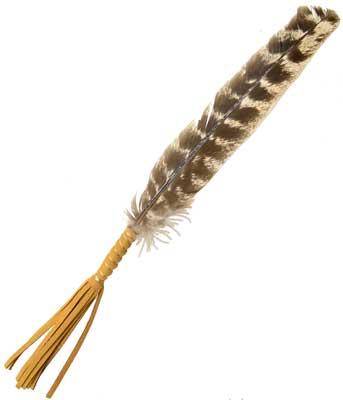 Leather Wrapped smudging feather 10" - Click Image to Close