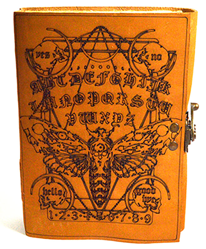 (image for) Moth & Ouija Board aged looking paper leather w/ latch