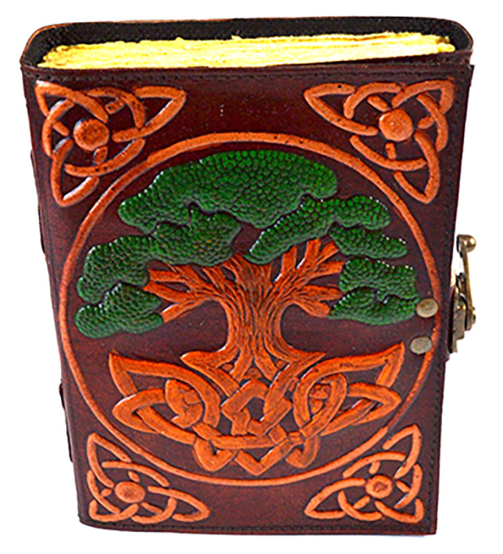 (image for) Tree of Life aged looking paper leather w/ latch 4 1/2" x 6 1/2" - Unlined