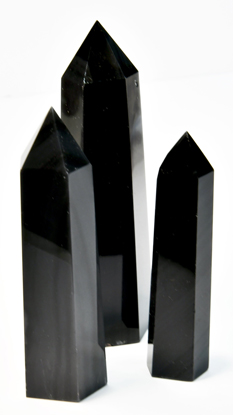 1 lb 3-4" Obsidian, Balck W Silver Stripes obelisk - Click Image to Close