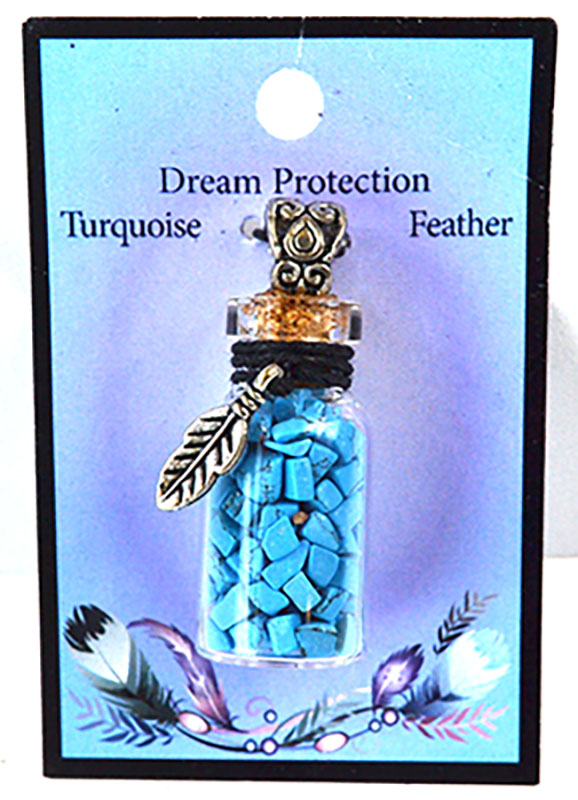 (image for) Turquoise Chips in Bottle necklace with Feather