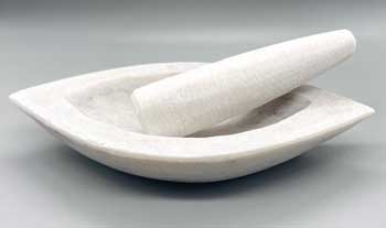 8" white Marble Boat mortar & pestle set - Click Image to Close