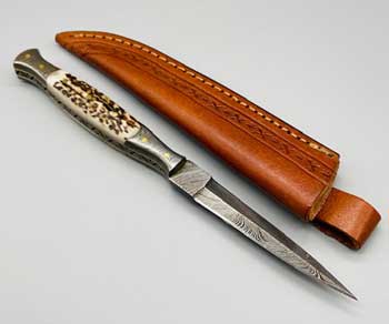 8 1/2" Slim Stag Damascus athame - Click Image to Close